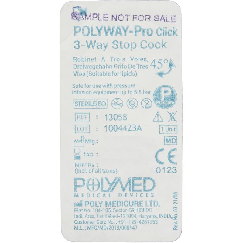 Кран трехходовой для инфузии синий Polyway Pro Click, 100 шт/уп