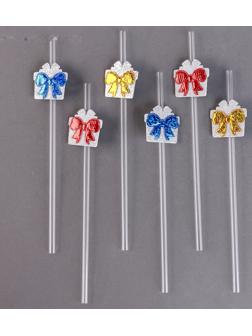 Трубочки «Подарки», в наборе 6 шт., серебро