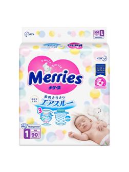 Подгузники MERRIES для новорожденных  5кг  90шт/уп 62020310
