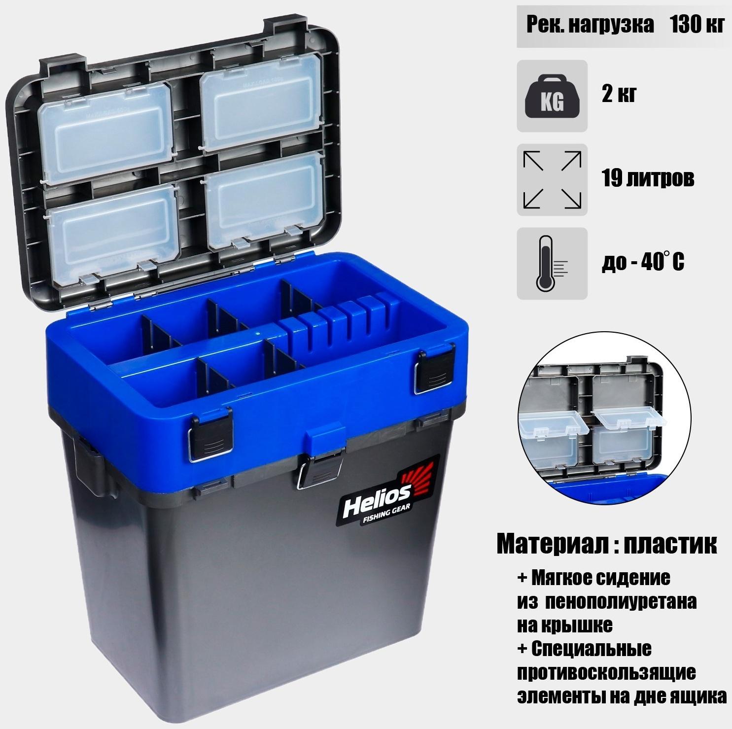 Ящик зимний HELIOS двухсекционный, цвет серо-синий