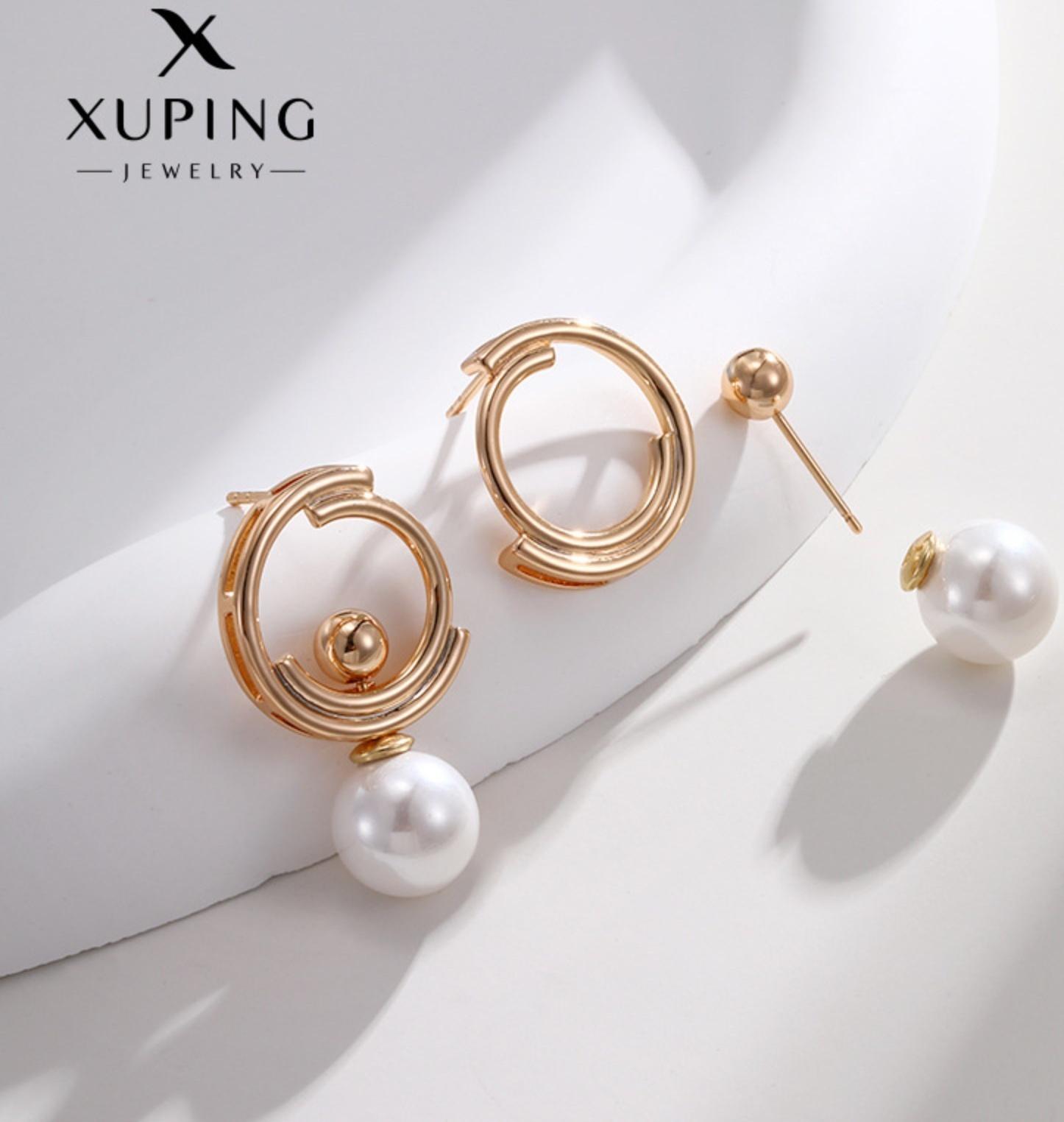 Серьги с жемчугом XUPING модерн, цвет белый в золоте