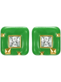 Серьги с эмалью XUPING квадраты, цвет бело-зелёный в золоте
