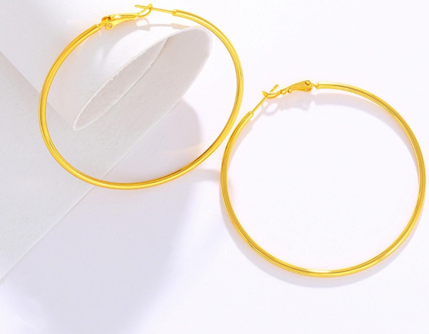 Серьги-кольца XUPING классика, d=5,5 см, цвет золото