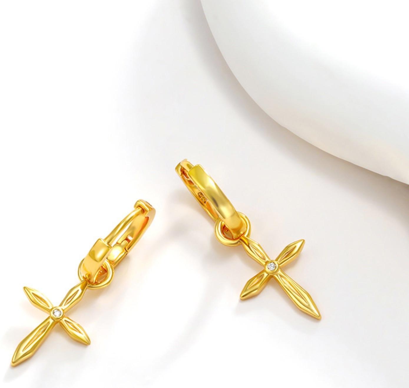 Серьги со съёмным элементом XUPING крест, цвет белый в золоте