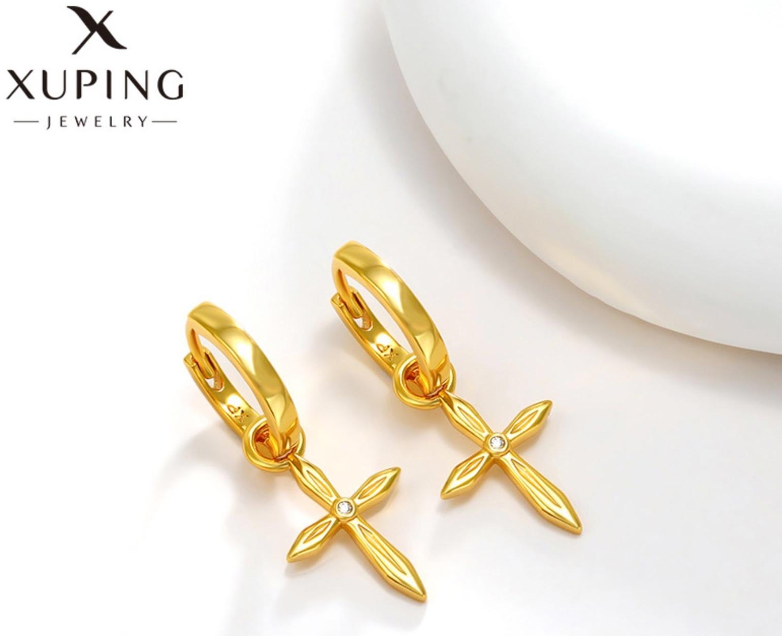 Серьги со съёмным элементом XUPING крест, цвет белый в золоте