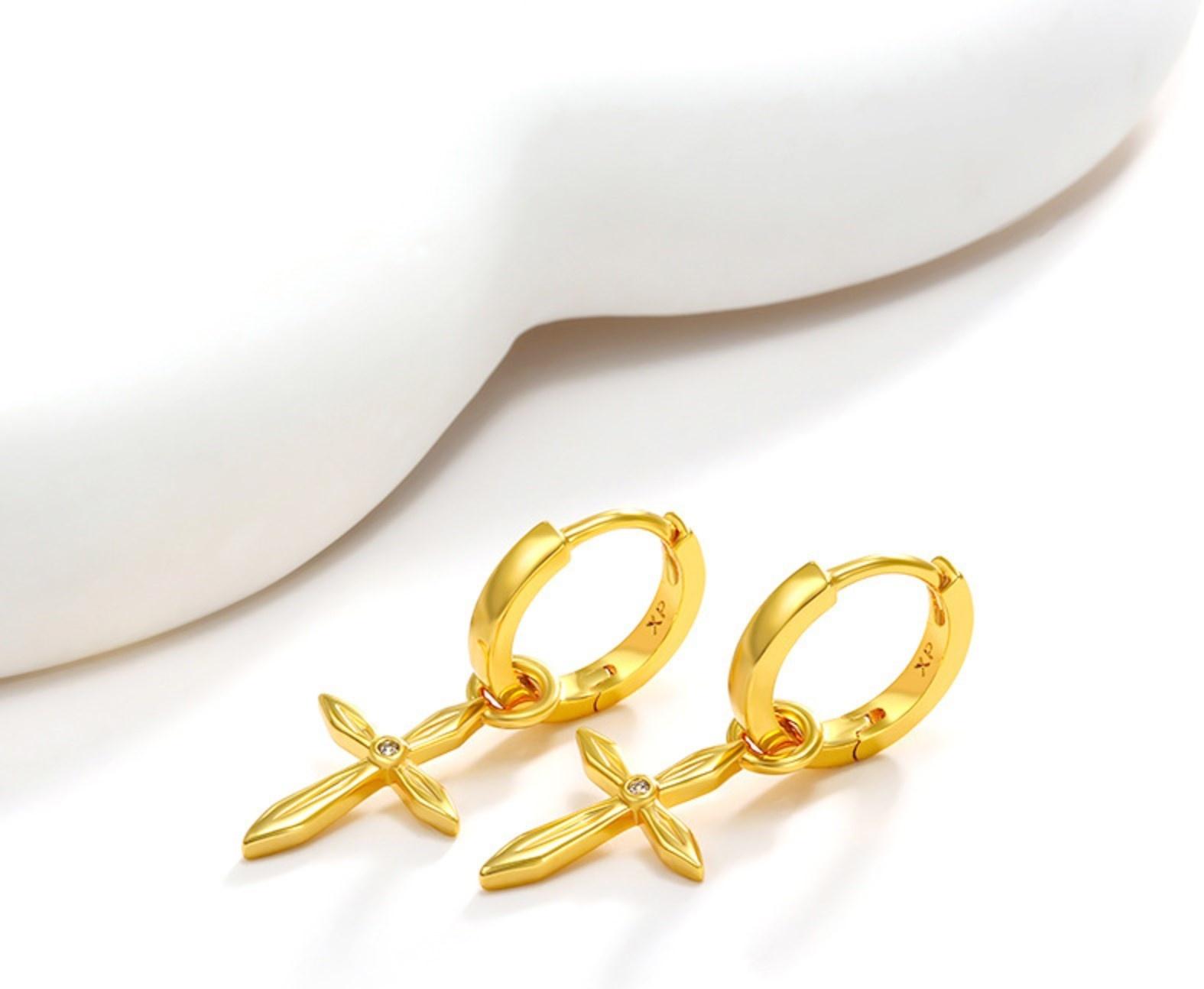 Серьги со съёмным элементом XUPING крест, цвет белый в золоте