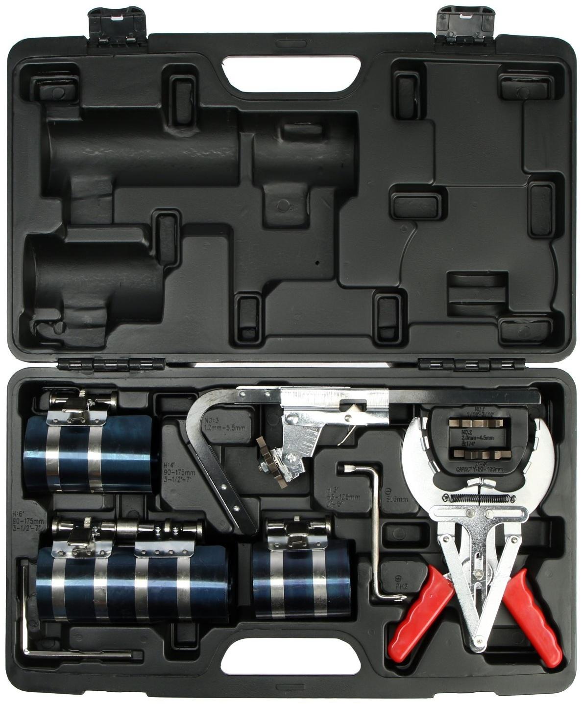 Набор для установки поршней ТУНДРА, оправки 53-175 мм, клещи для установки колец и очистки