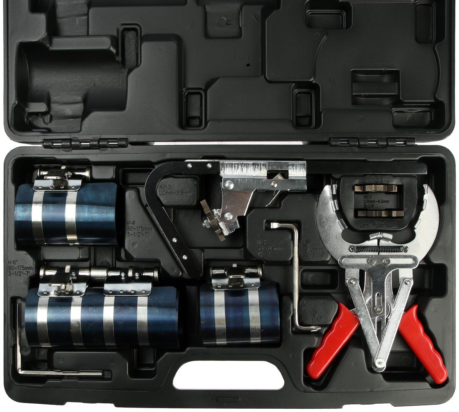 Набор для установки поршней ТУНДРА, оправки 53-175 мм, клещи для установки колец и очистки