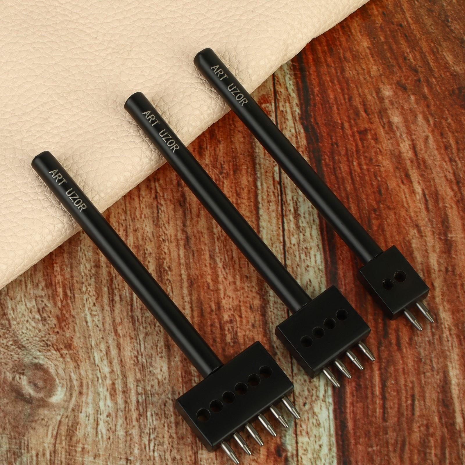 Набор строчных круглых пробойников для кожи, шаг = 5 мм, 3 шт, цвет чёрный