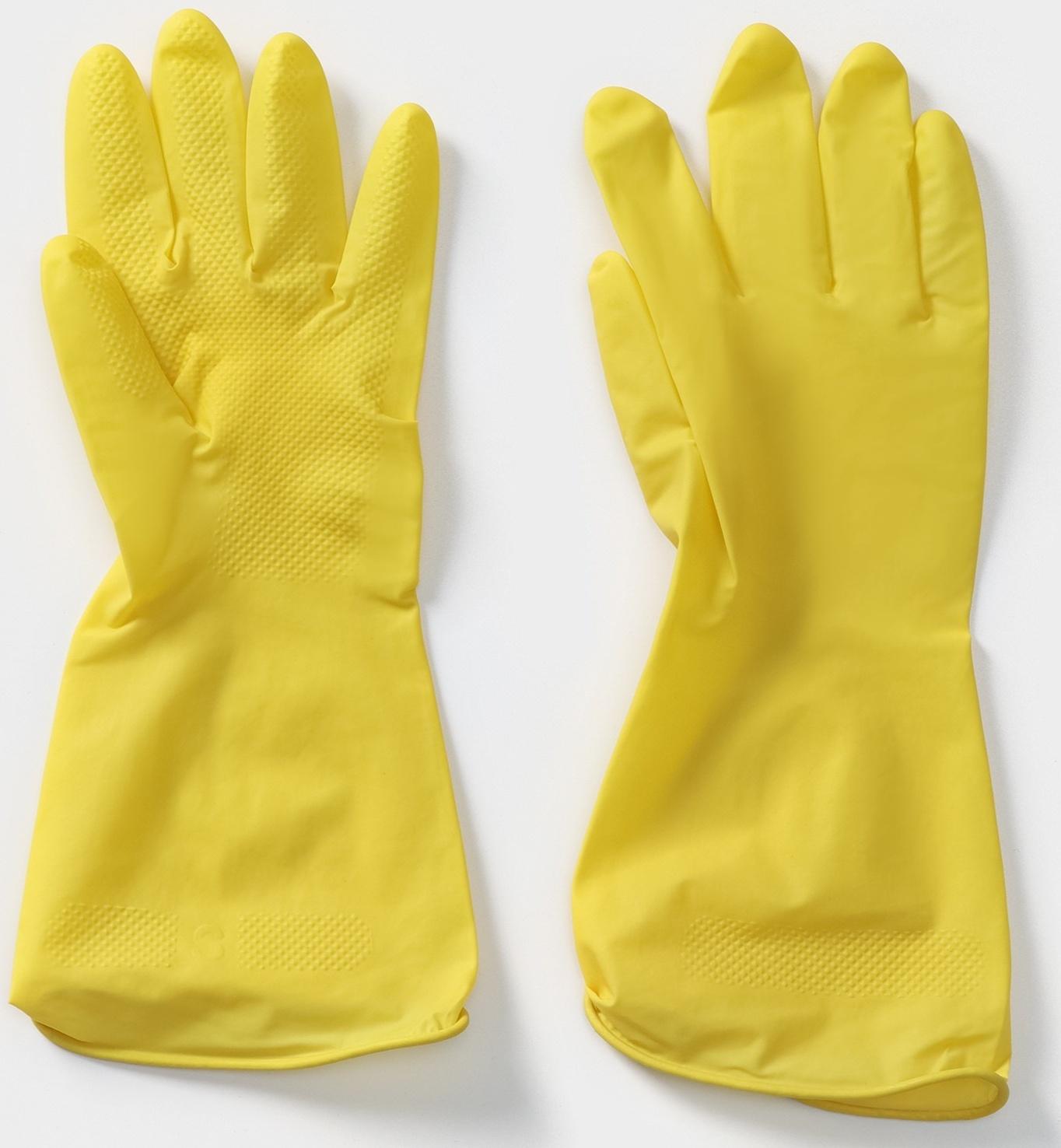 Перчатки хозяйственные латексные Доляна, размер M, 30 г, ХБ напыление, цвет жёлтый