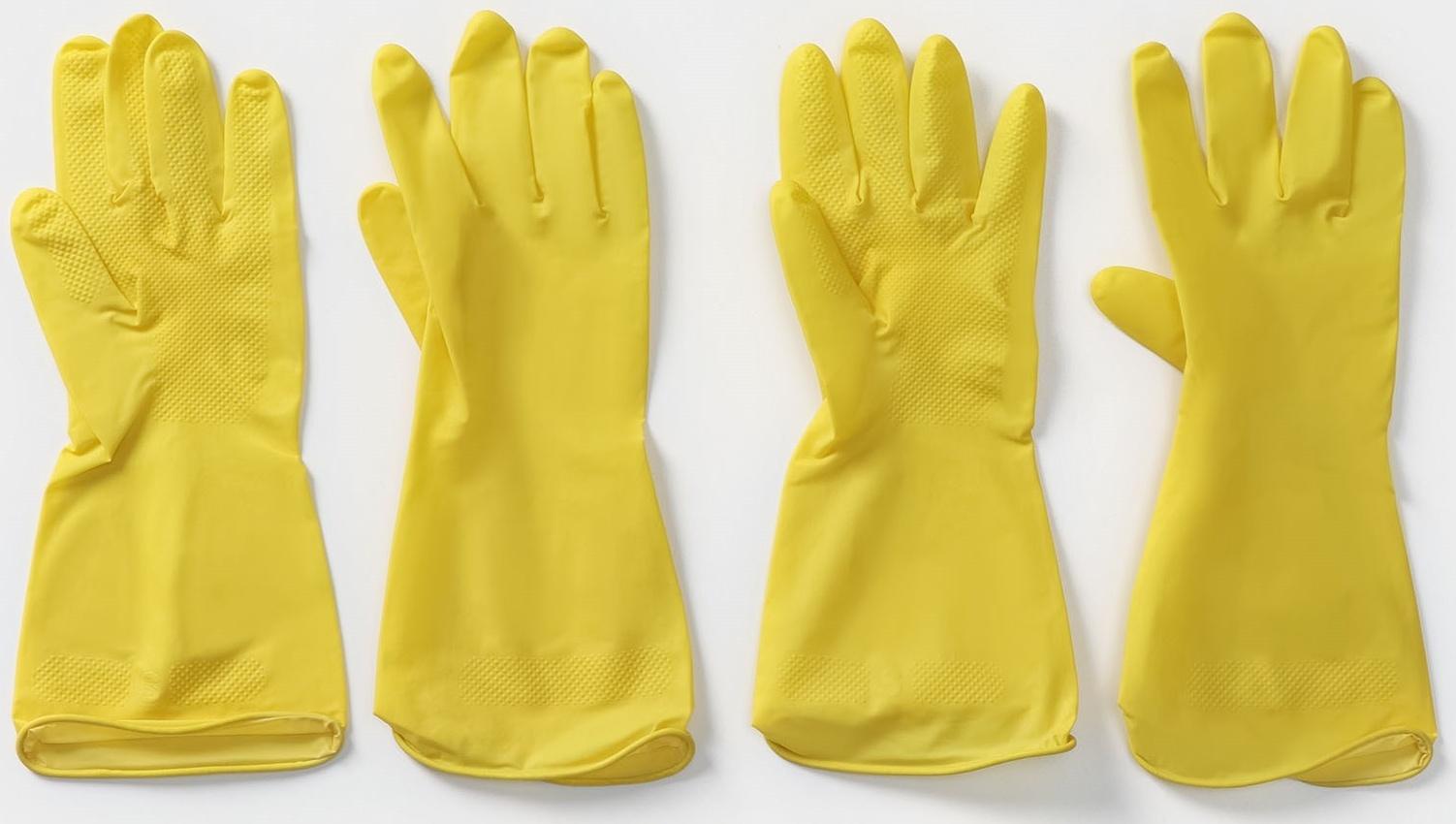 Перчатки хозяйственные латексные Доляна, 2 пары, размер S, 28 г, ХБ напыление, цвет жёлтый