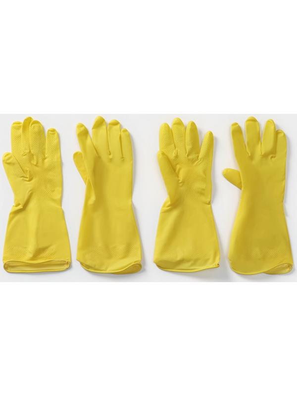 Перчатки хозяйственные латексные Доляна, 2 пары, размер S, 28 г, ХБ напыление, цвет жёлтый