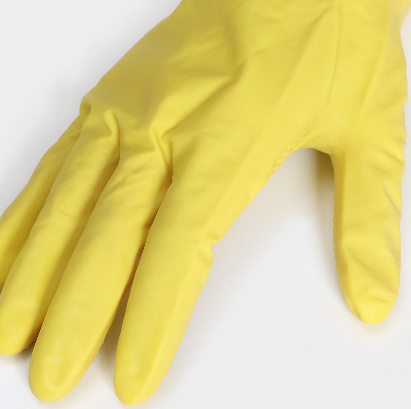Перчатки хозяйственные латексные Доляна, 2 пары, размер L, 33 г, ХБ напыление, цвет жёлтый