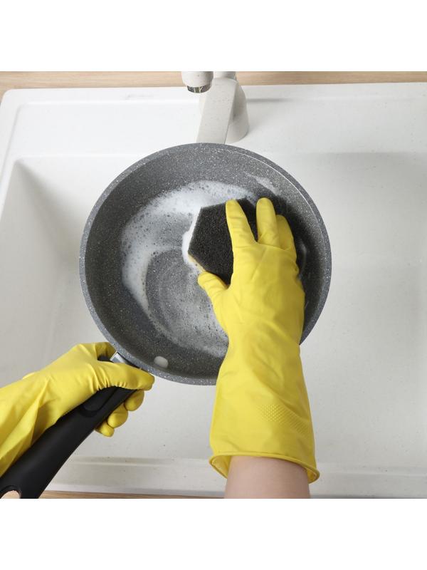 Перчатки хозяйственные латексные Доляна, 2 пары, размер L, 33 г, ХБ напыление, цвет жёлтый