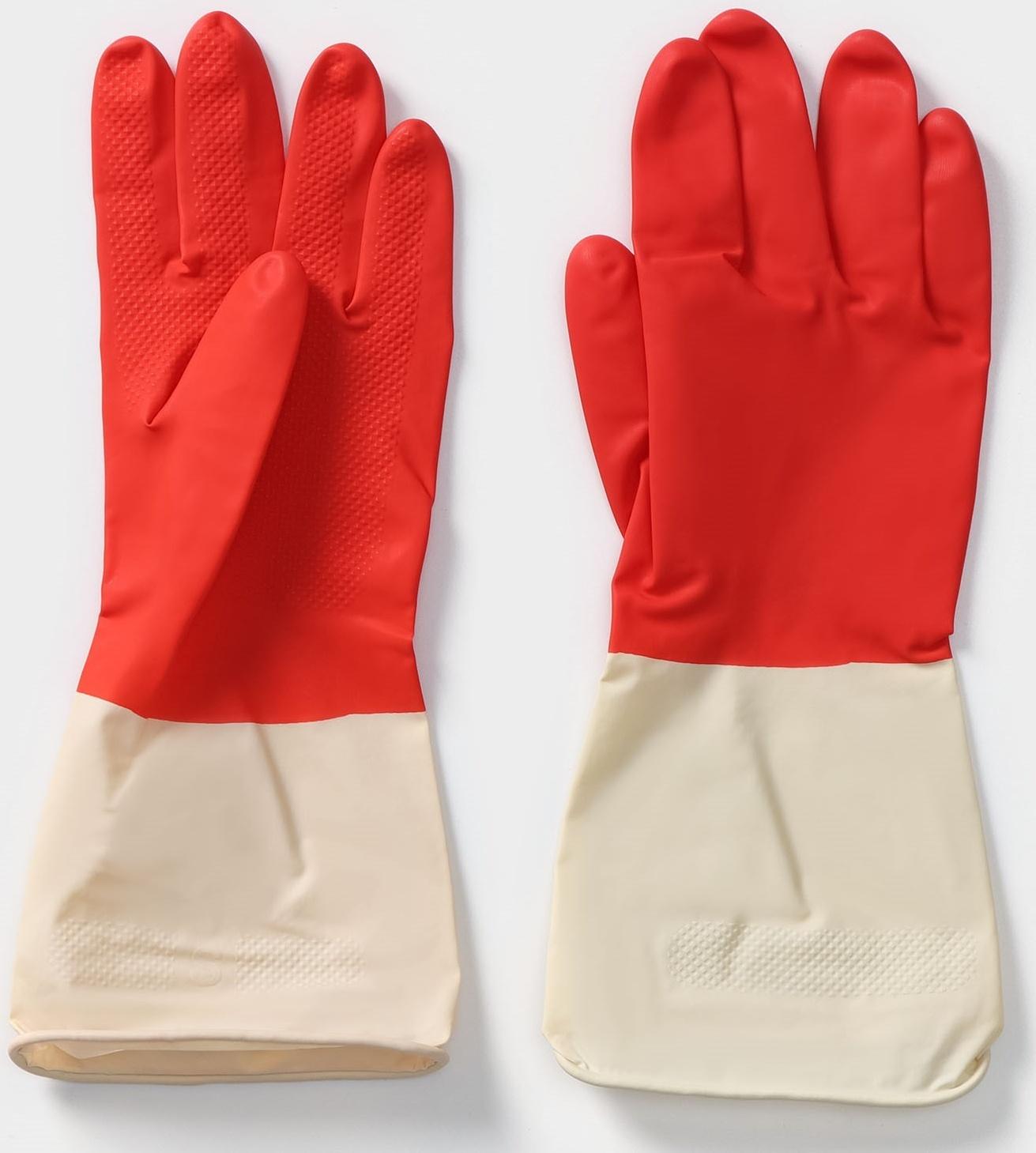 Перчатки хозяйственные плотные Доляна, латекс, размер L, 50 г, цвет красный