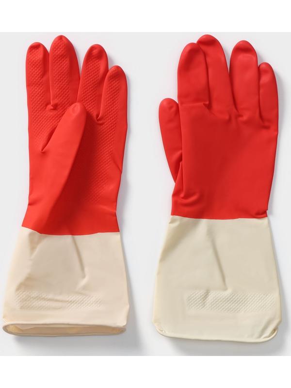 Перчатки хозяйственные плотные Доляна, латекс, размер L, 50 г, цвет красный