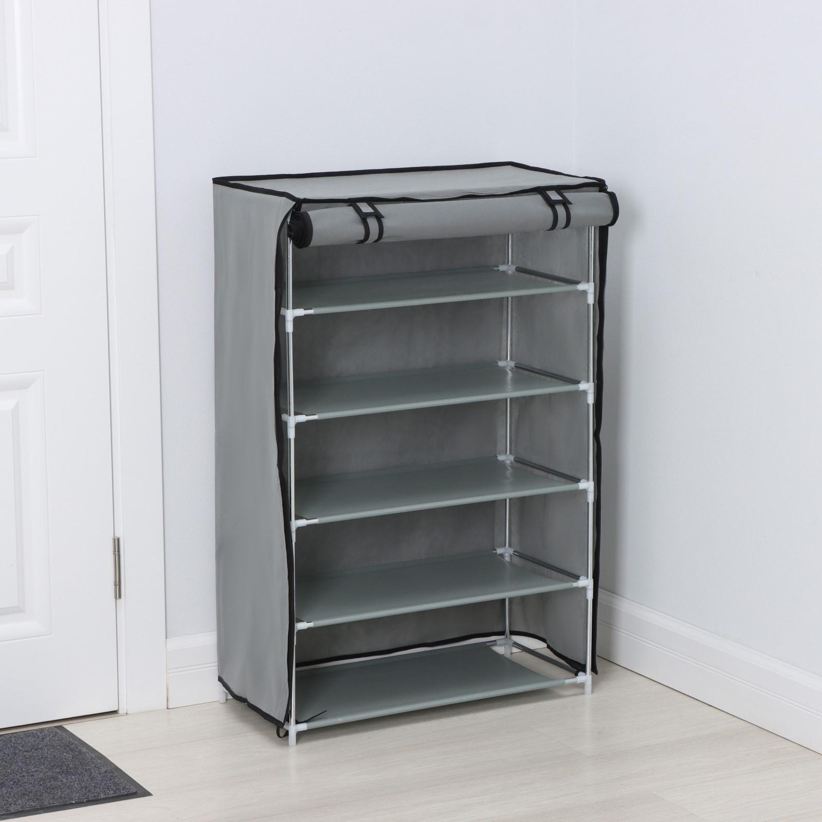 Полка для обуви с чехлом LaDо́m, 5 уровней, 60×30×90 см, цвет серый