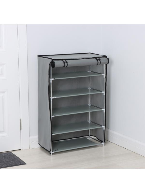 Полка для обуви с чехлом LaDо́m, 5 уровней, 60×30×90 см, цвет серый