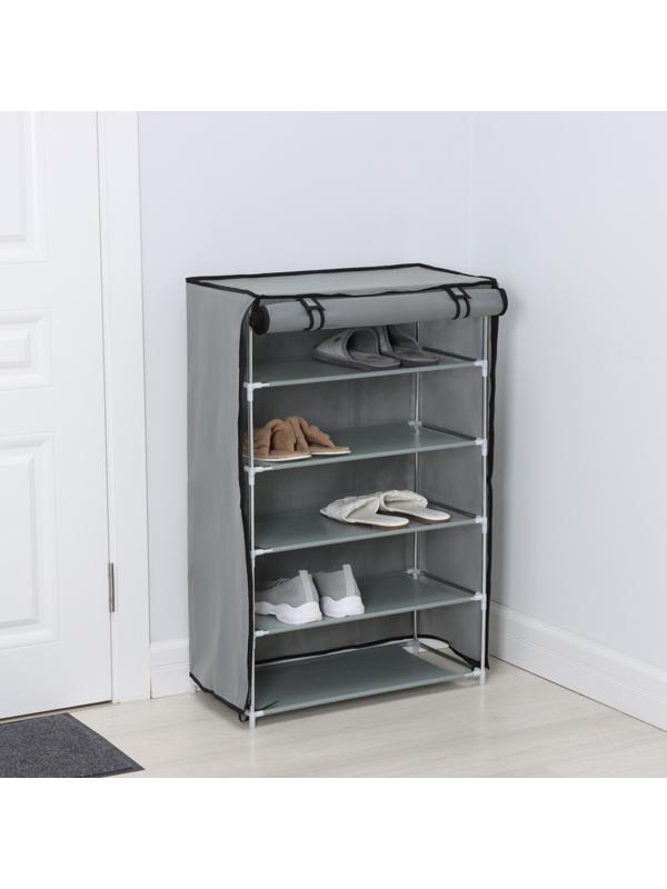 Полка для обуви с чехлом LaDо́m, 5 уровней, 60×30×90 см, цвет серый