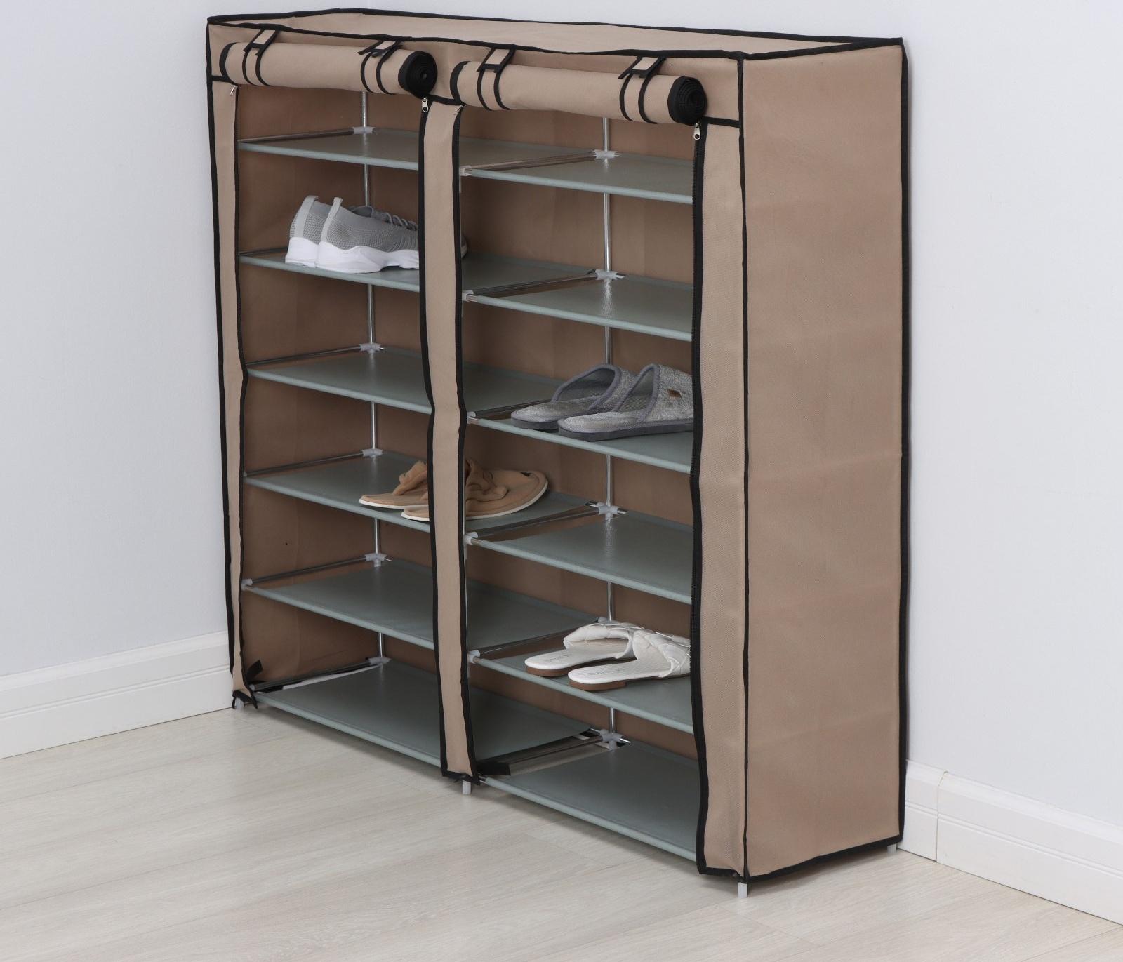 Полка для обуви с чехлом LaDо́m, двойная, 6 уровней, 118×30×108 см, цвет бежевый