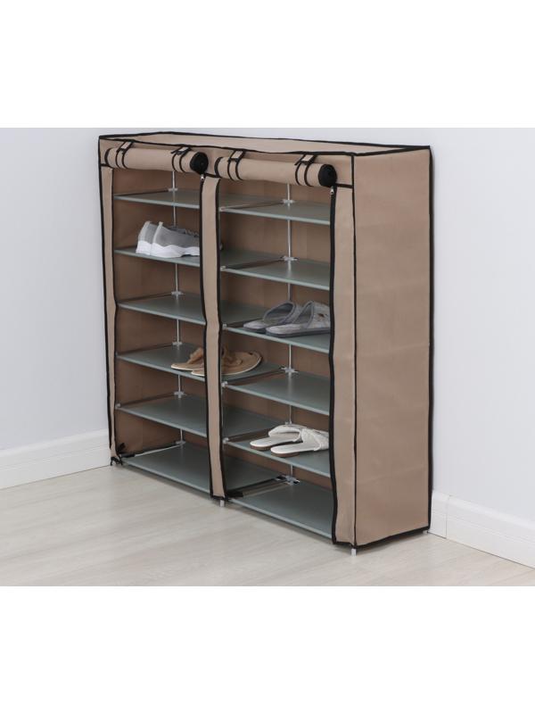 Полка для обуви с чехлом LaDо́m, двойная, 6 уровней, 118×30×108 см, цвет бежевый