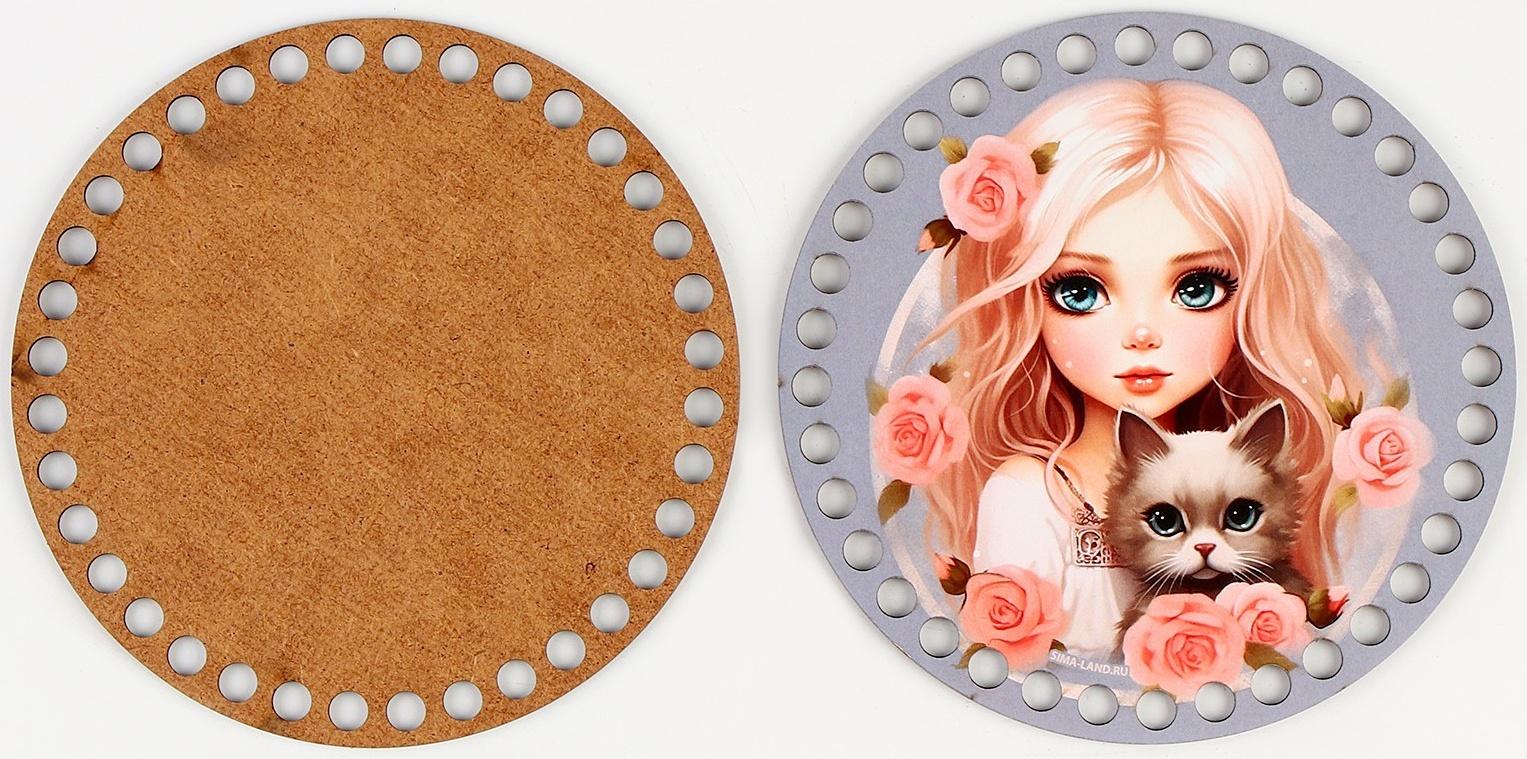 Донышки для вязания 2 в 1 «Девочка с котенком», круг 15 см, хдф 3 мм