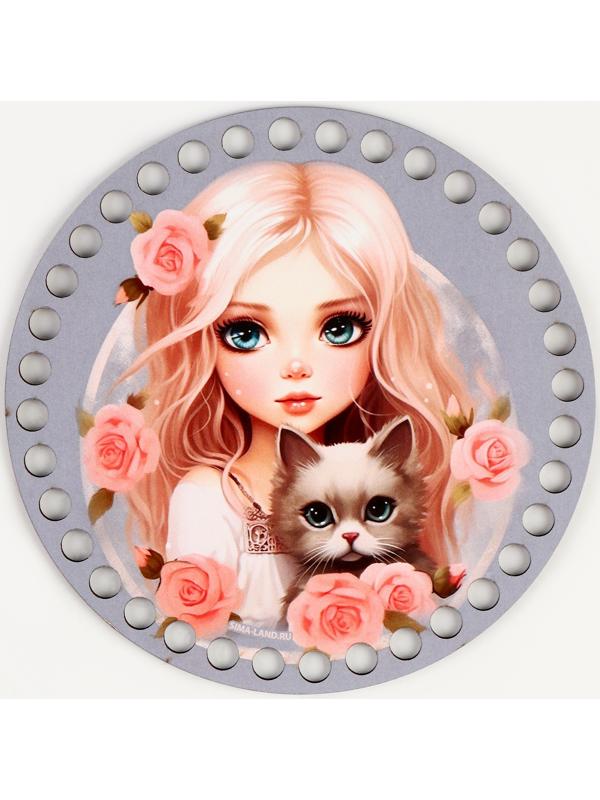Донышки для вязания 2 в 1 «Девочка с котенком», круг 15 см, хдф 3 мм