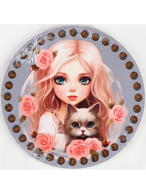 Донышки для вязания 2 в 1 «Девочка с котенком», круг 15 см, хдф 3 мм