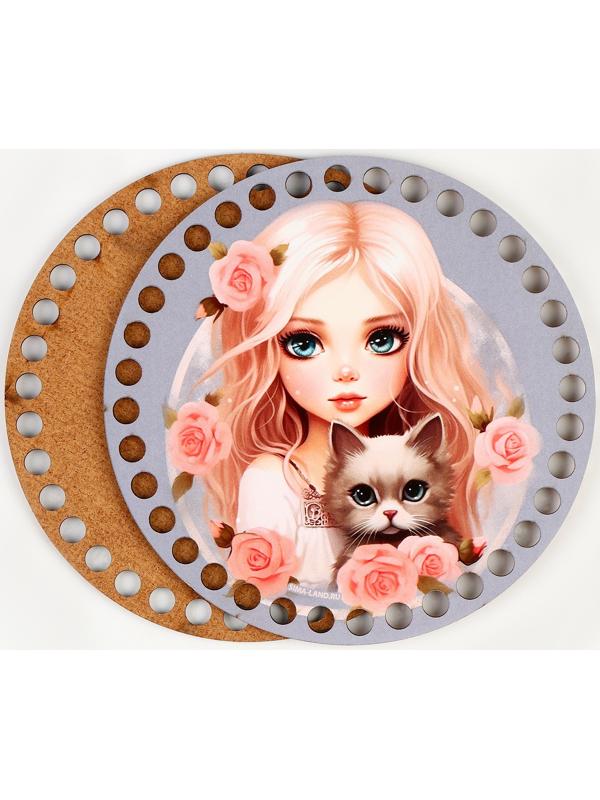Донышки для вязания 2 в 1 «Девочка с котенком», круг 15 см, хдф 3 мм