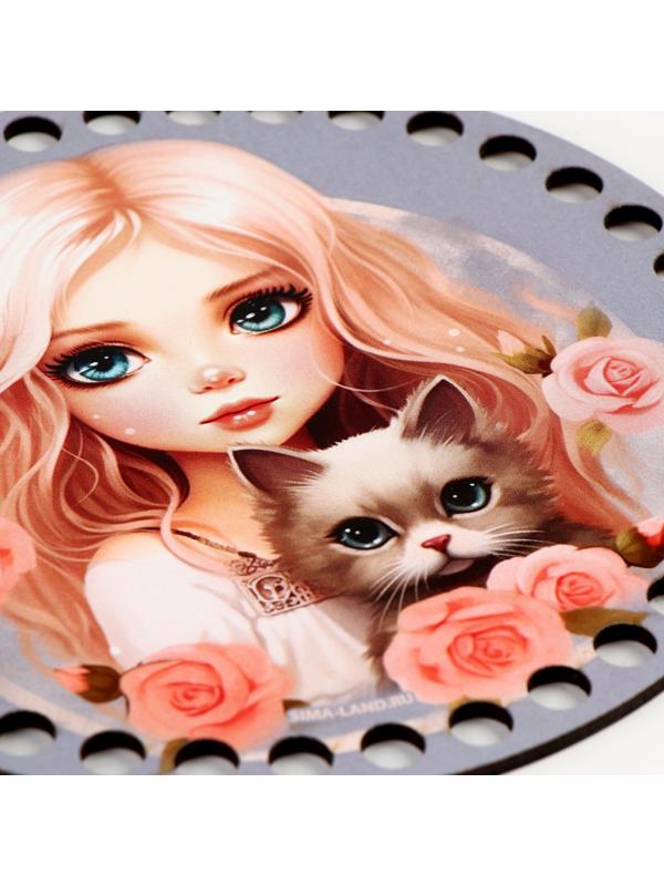 Донышки для вязания 2 в 1 «Девочка с котенком», круг 15 см, хдф 3 мм