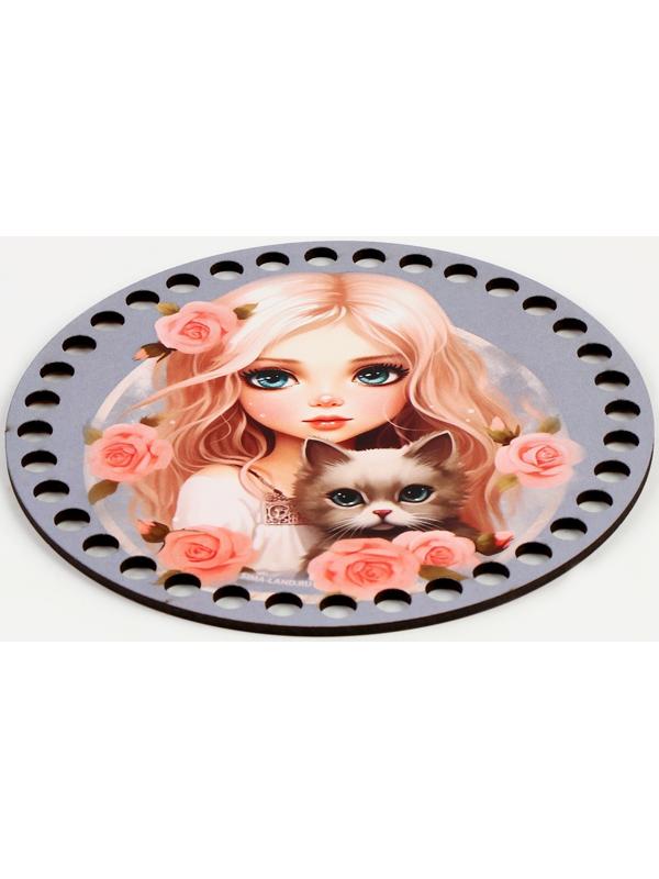 Донышки для вязания 2 в 1 «Девочка с котенком», круг 15 см, хдф 3 мм