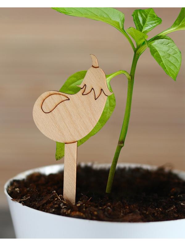 Таблички садовые для маркировки, 12 см, набор 8 шт., дерево, «Баклажан», Greengo