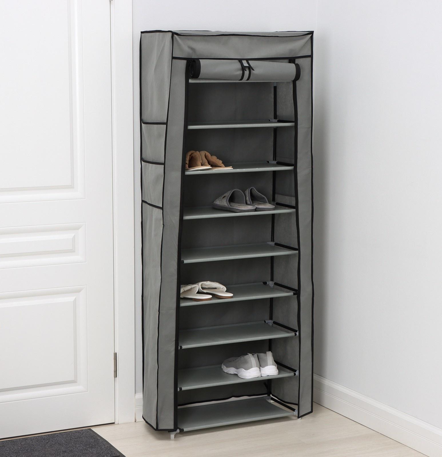 Обувница, 9 ярусов, 60×30×155 см, цвет серый