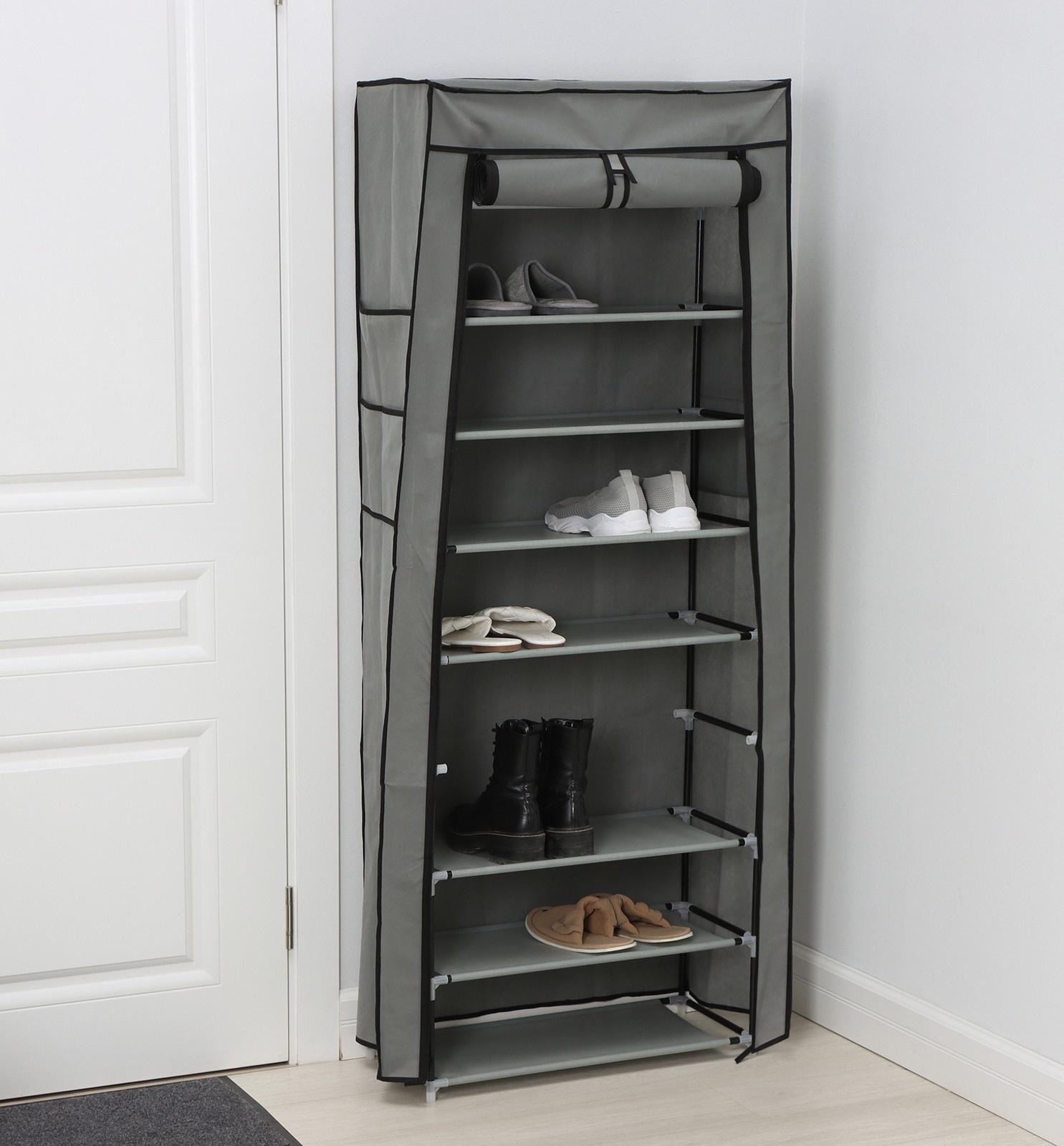 Обувница, 9 ярусов, 60×30×155 см, цвет серый