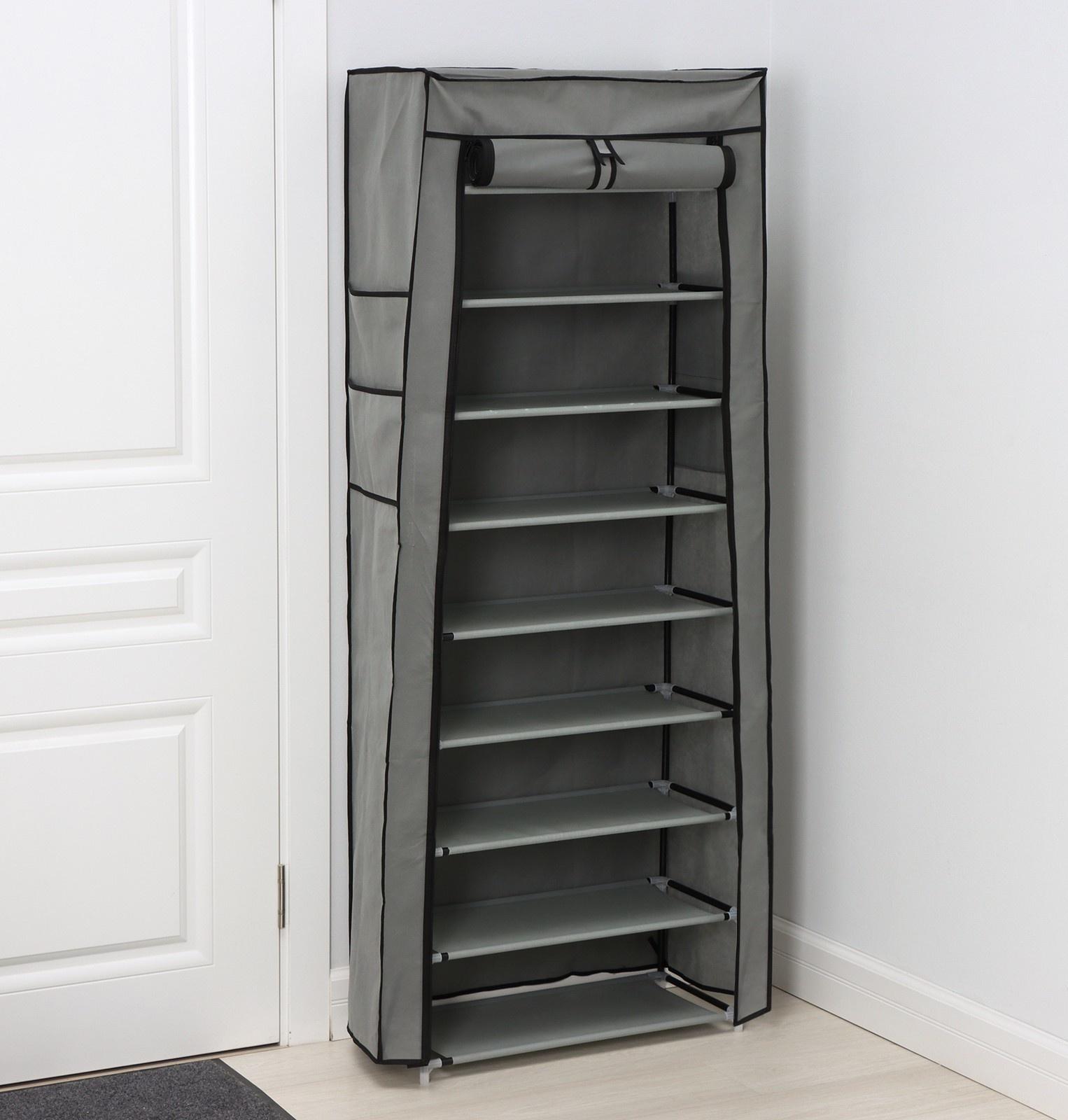 Обувница, 9 ярусов, 60×30×155 см, цвет серый