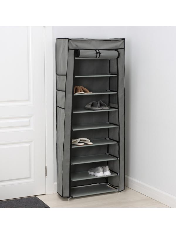 Обувница, 9 ярусов, 60×30×155 см, цвет серый