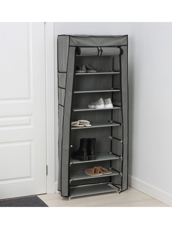 Обувница, 9 ярусов, 60×30×155 см, цвет серый