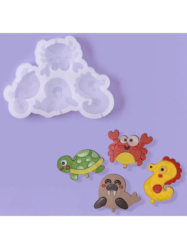 Силиконовый молд для леденцов и шоколада «Морской мир», 9,8×7,5×1 см, цвет прозрачный