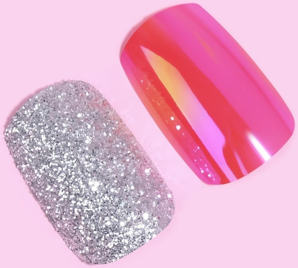 Накладные ногти, 24 шт, с клеевыми пластинами, форма мягкий квадрат, цвет серебристый/голография