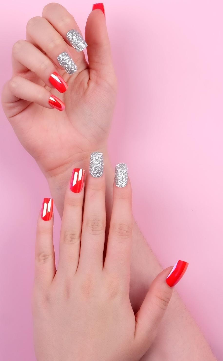 Накладные ногти, 24 шт, с клеевыми пластинами, форма мягкий квадрат, цвет серебристый/голография