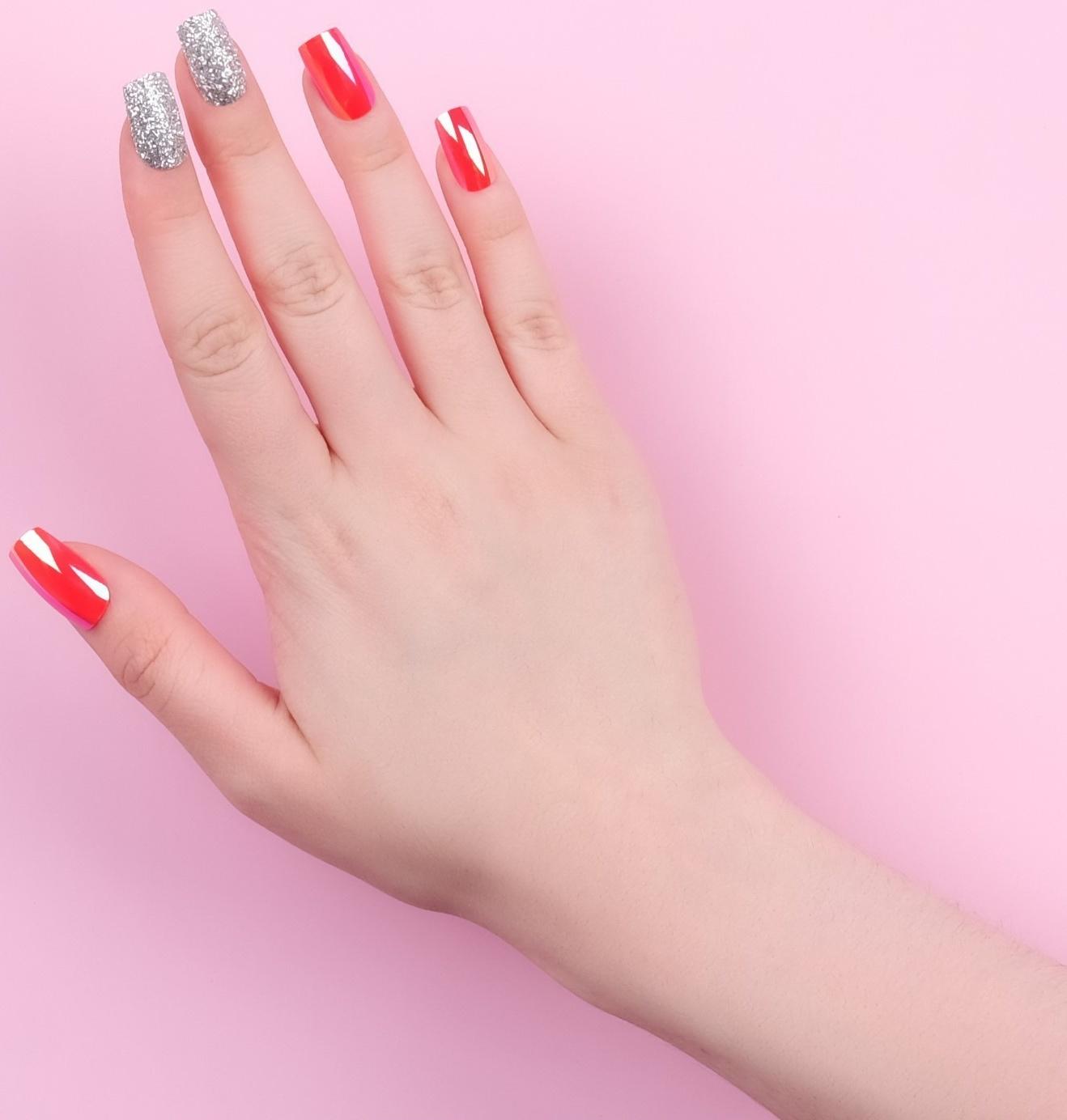 Накладные ногти, 24 шт, с клеевыми пластинами, форма мягкий квадрат, цвет серебристый/голография