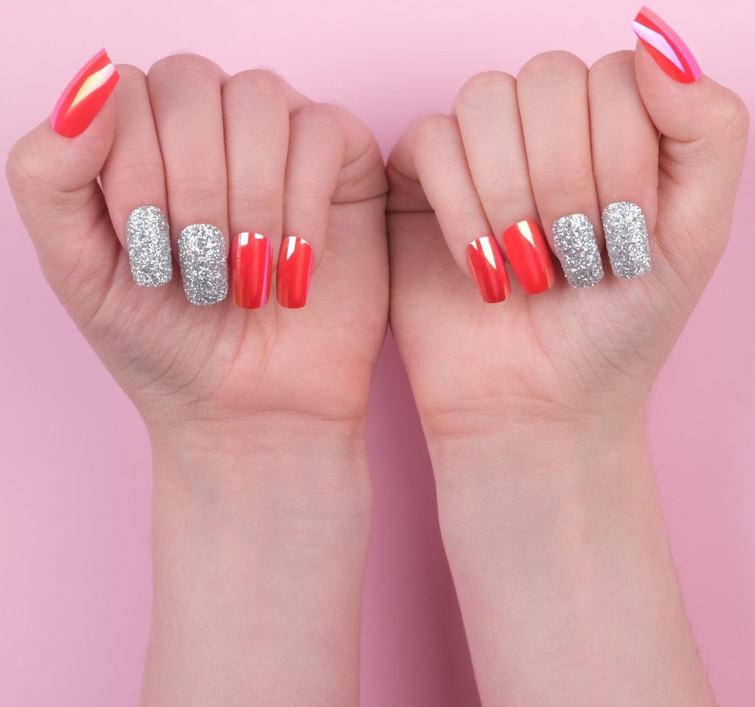 Накладные ногти, 24 шт, с клеевыми пластинами, форма мягкий квадрат, цвет серебристый/голография