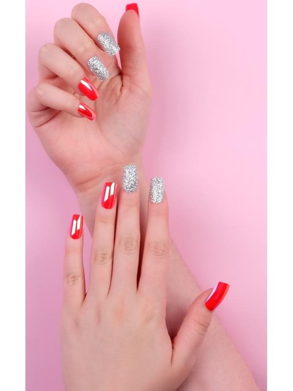 Накладные ногти, 24 шт, с клеевыми пластинами, форма мягкий квадрат, цвет серебристый/голография