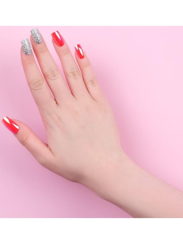 Накладные ногти, 24 шт, с клеевыми пластинами, форма мягкий квадрат, цвет серебристый/голография