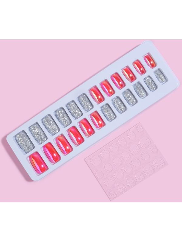 Накладные ногти, 24 шт, с клеевыми пластинами, форма мягкий квадрат, цвет серебристый/голография