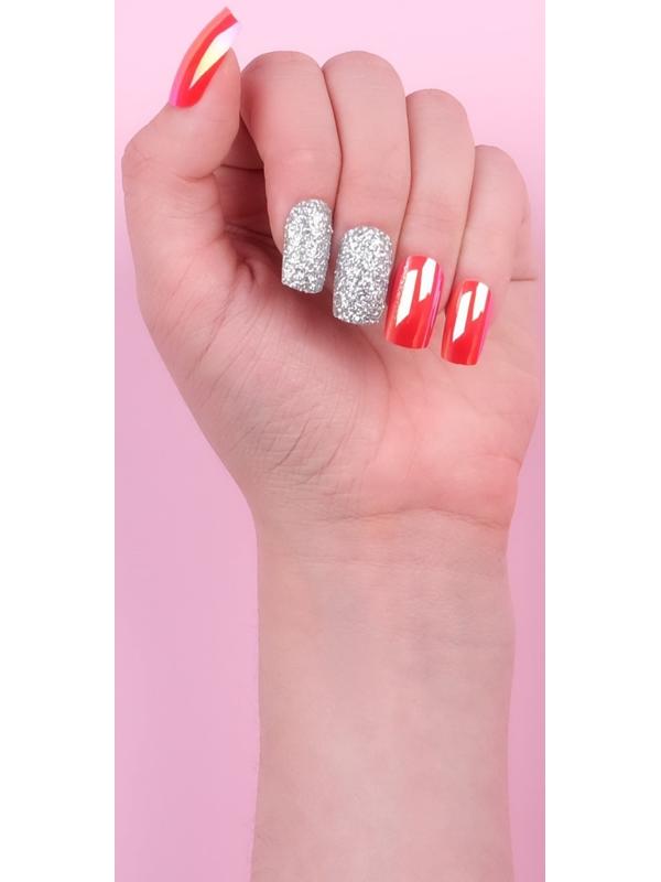 Накладные ногти, 24 шт, с клеевыми пластинами, форма мягкий квадрат, цвет серебристый/голография