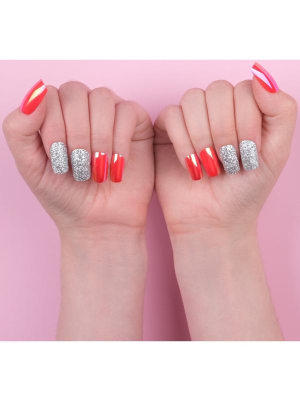 Накладные ногти, 24 шт, с клеевыми пластинами, форма мягкий квадрат, цвет серебристый/голография