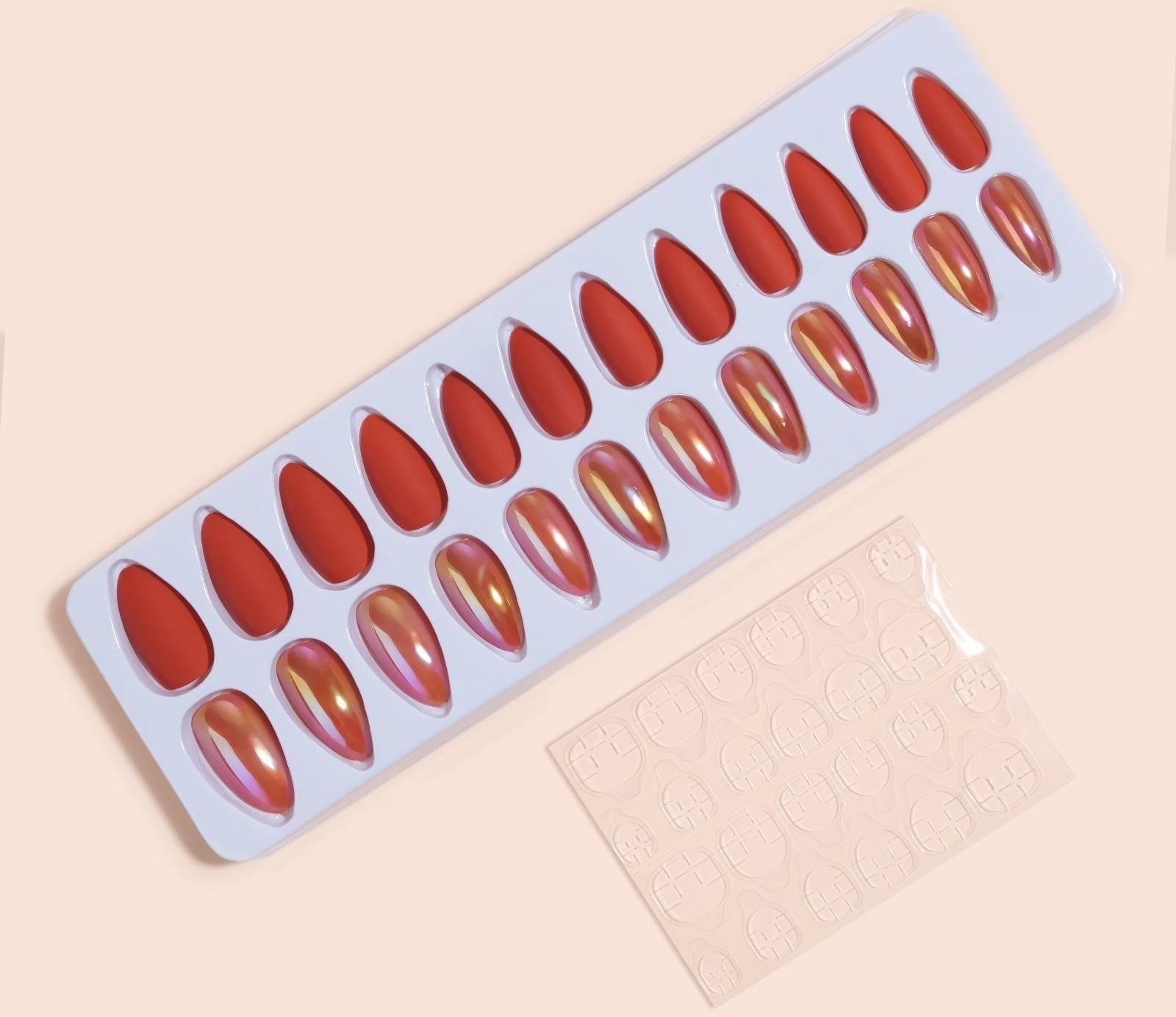Накладные ногти, 24 шт, с клеевыми пластинами, форма миндаль, матовый/голография, цвет коралловый