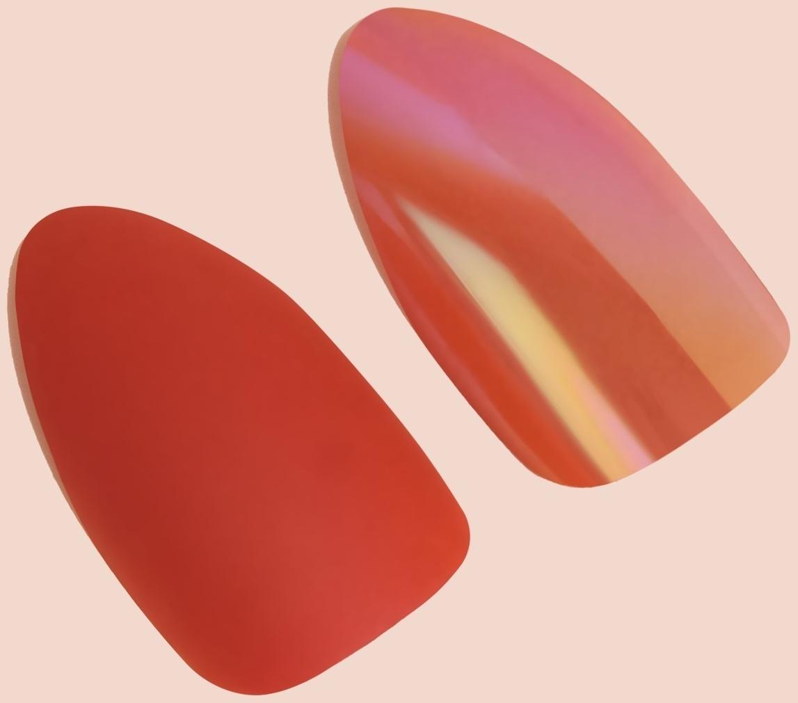 Накладные ногти, 24 шт, с клеевыми пластинами, форма миндаль, матовый/голография, цвет коралловый