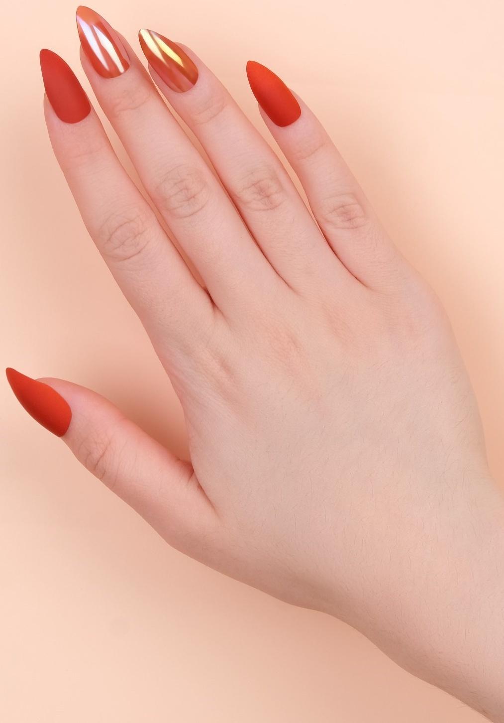 Накладные ногти, 24 шт, с клеевыми пластинами, форма миндаль, матовый/голография, цвет коралловый